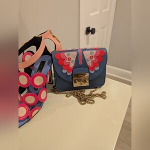 Furla Blue and Pink Butterfly Crossbody Bag